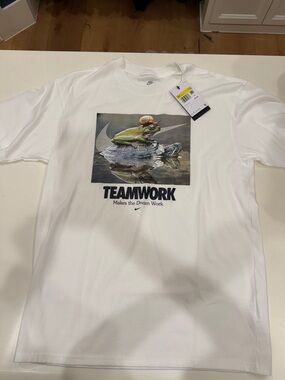 Nike White Graphic Tee with Frog & Turtle Photo Print